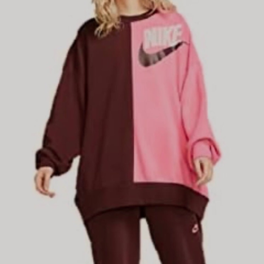 Nike Colorblock sweatshirt Oversized Crewneck cotton XS poly Burgundy Crush Pink